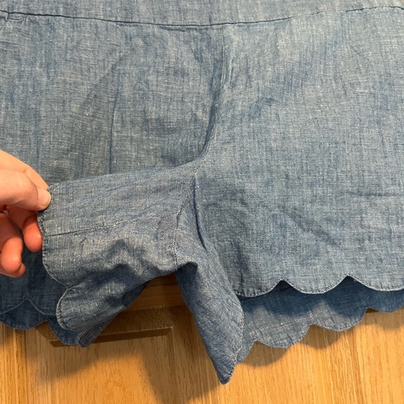 Loft Blue Scalloped Edge Linen/Cotton Shorts - Picture 6 of 12